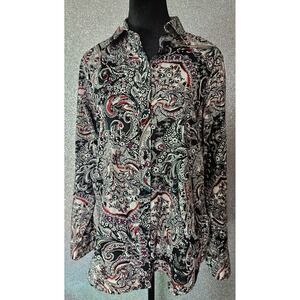 NWOT - CHAPS - Women's Shirt Blouse Paisley, No Iron, Flip Cuff 100% Cotton, M